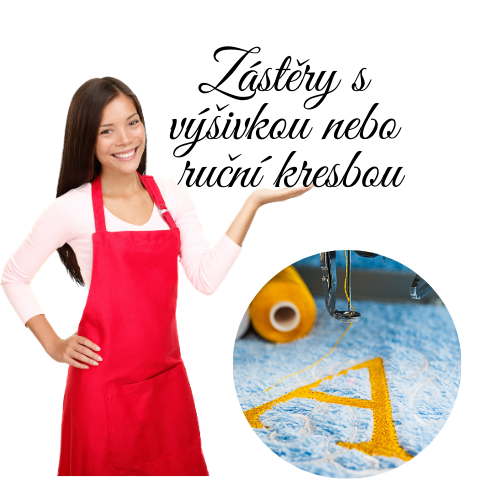 Zástěry s výšivkou nebo ruční kresbou